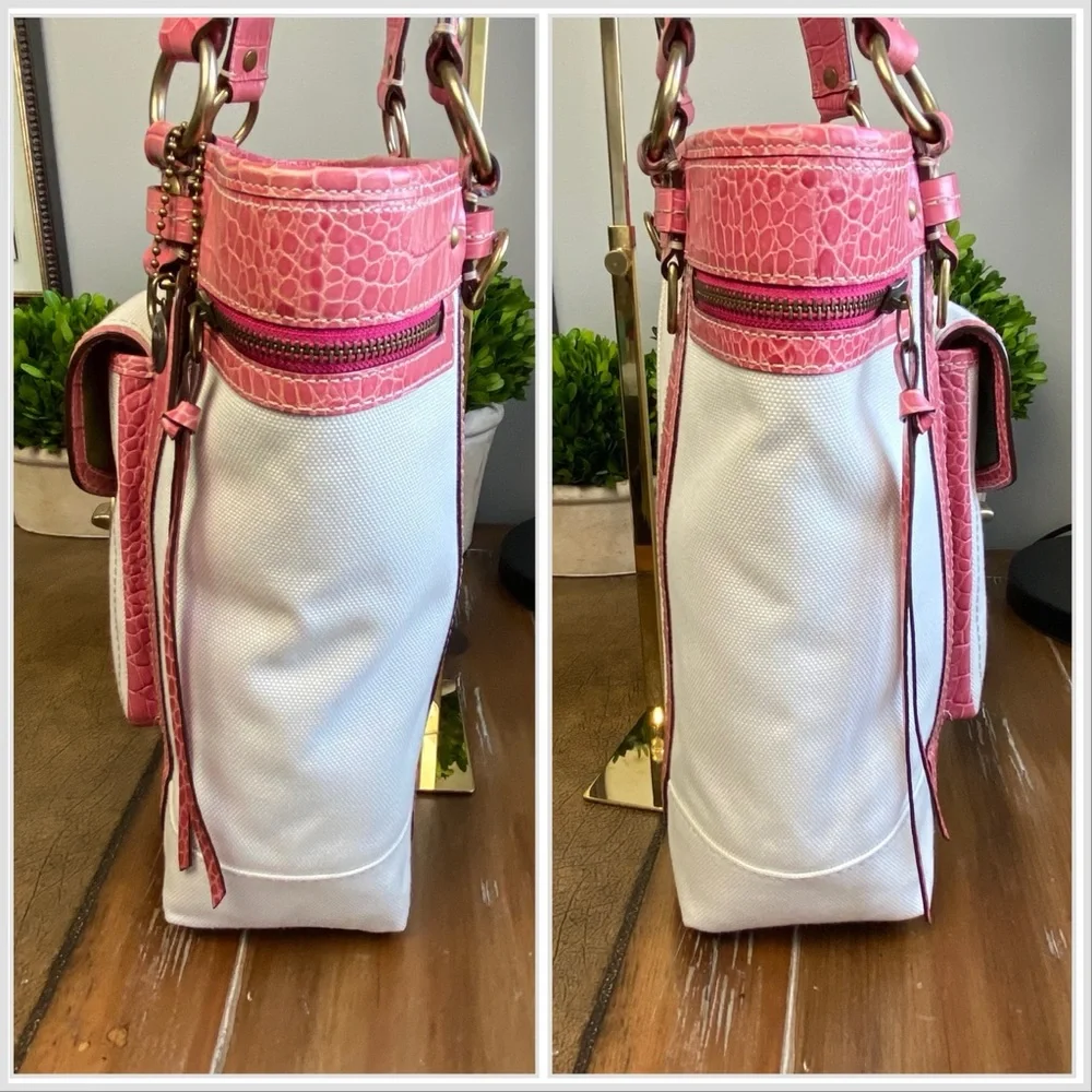 Coach RARE Exotic Legacy Pink Croc Embossed Trim Tote Y2K - Picture 10 of 17